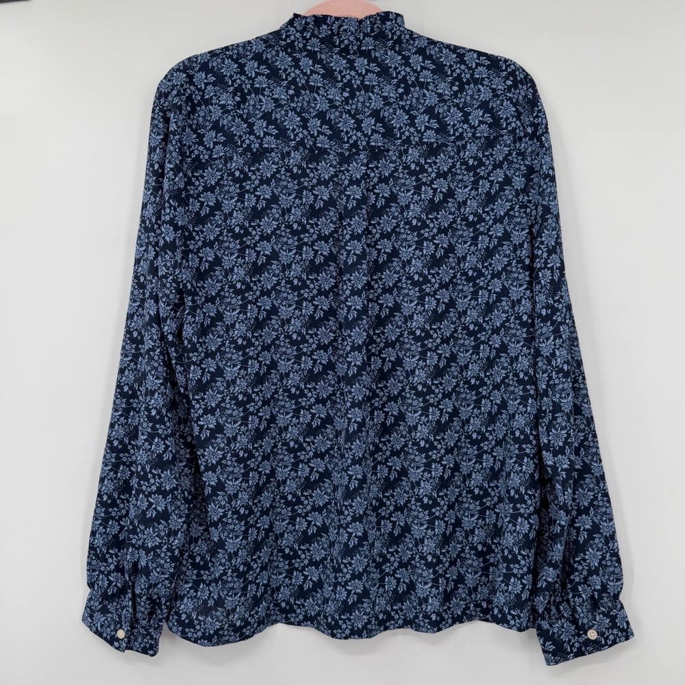 Gap Blouse Women Medium Blue Floral Ruffle Collar Long Sleeve V-Neck - Picture 9 of 9